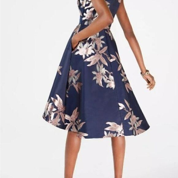 Adrianna Papell, Jacquard Halter Dress, Size 4(US), navy blush - Picture 9 of 14